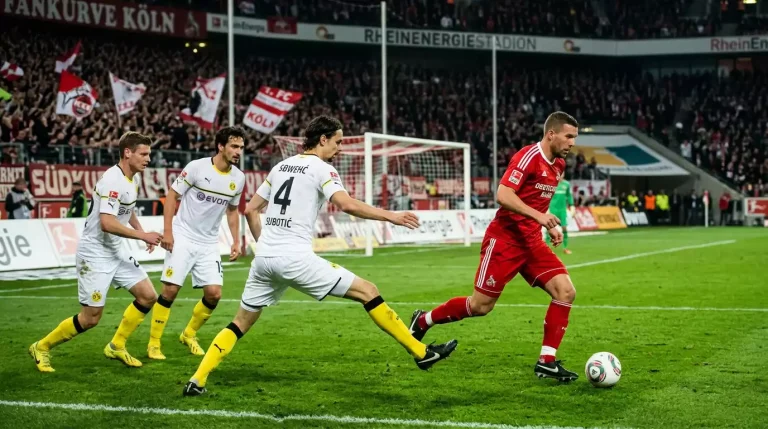 Stürmer eines Bundesliga-Topvereins greift im Angriff das Tor des Auswärtsteams an