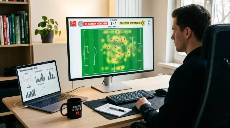 Schematische Darstellung eines maschinellen Lernmodells für Bundesliga-Spielprognosen mit Eingabevariablen und Wahrscheinlichkeits-Output