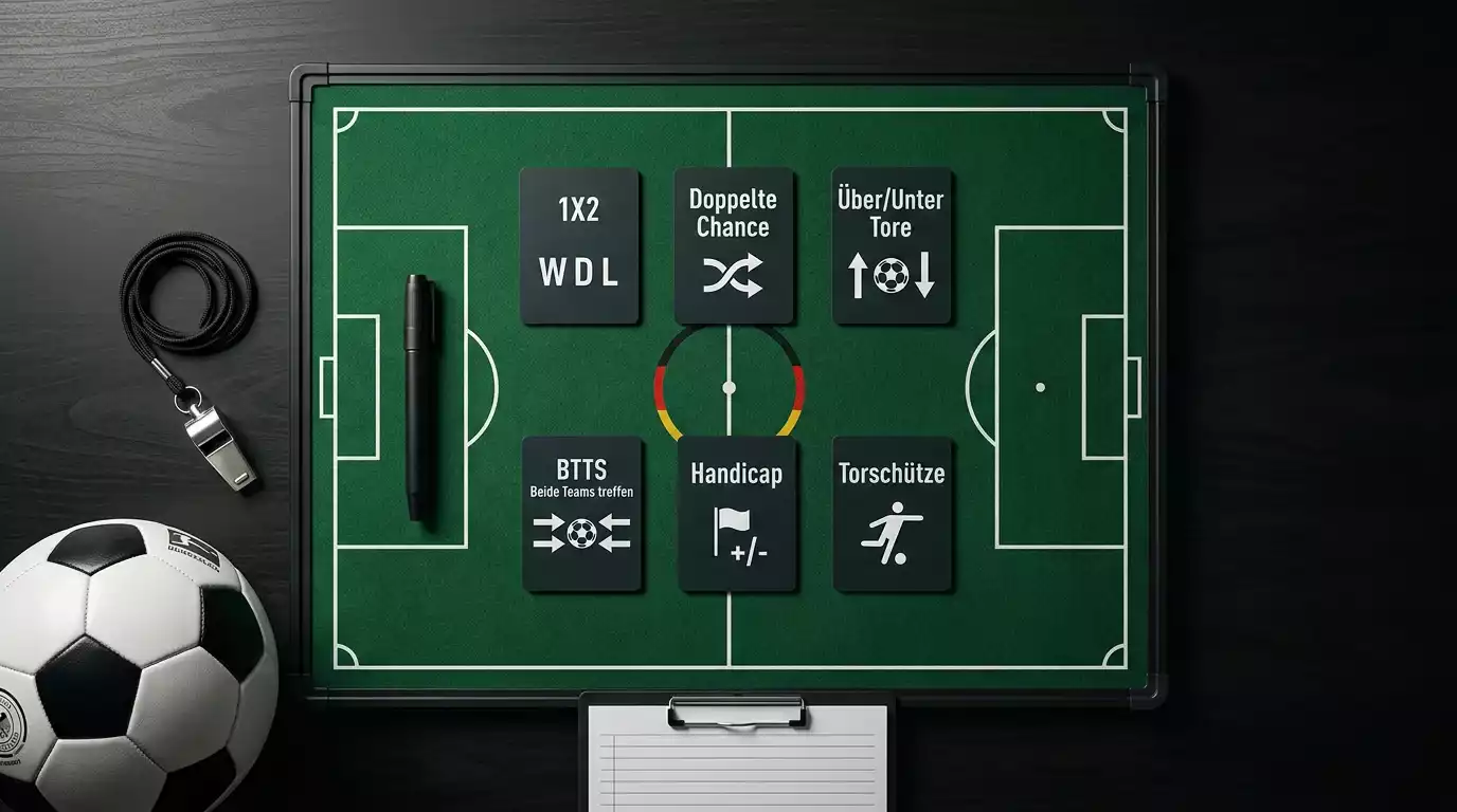 Bundesliga-Wettmärkte 1X2, Doppelte Chance, Über/Unter, BTTS, Handicap und Torschütze im Überblick