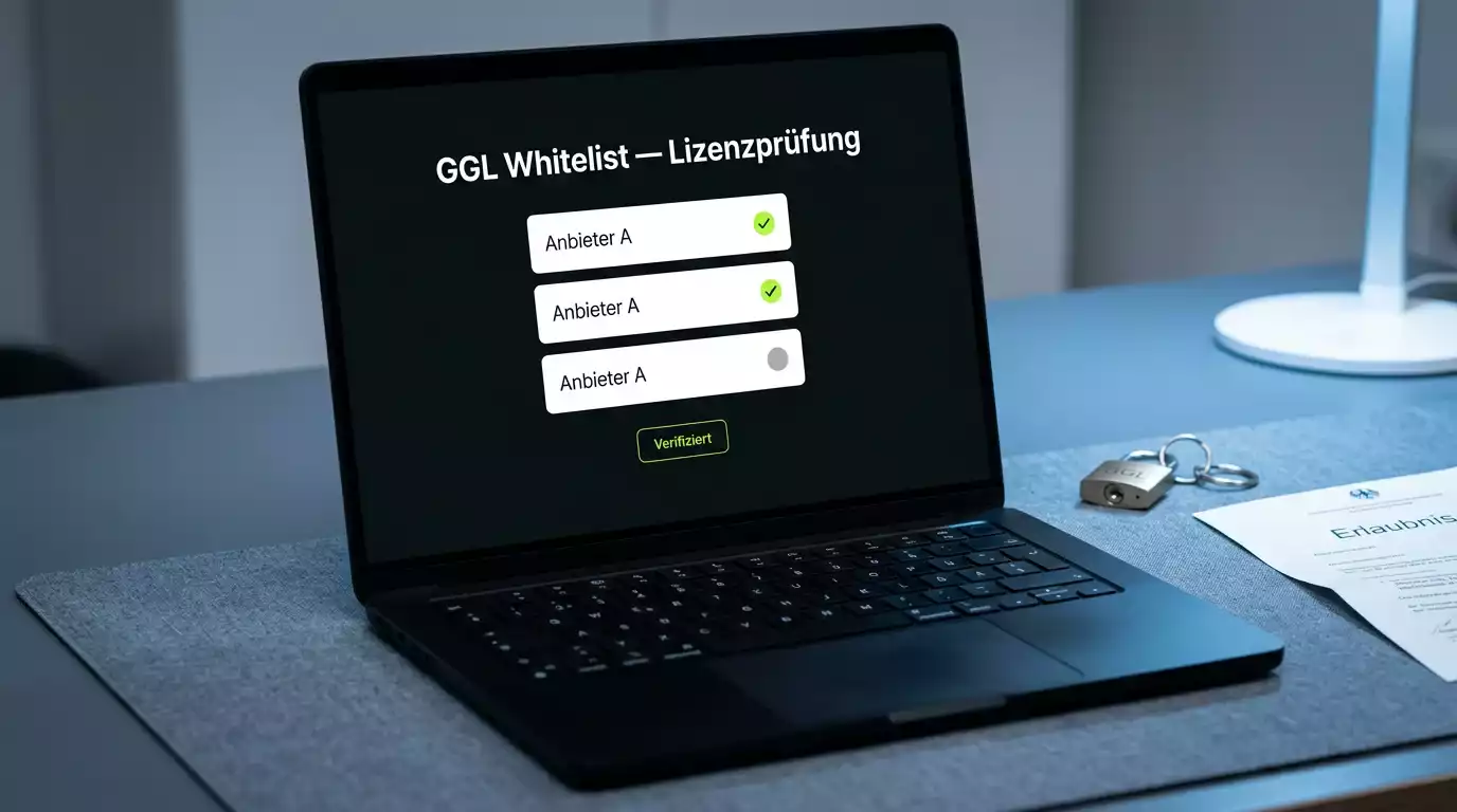 Symbolische Darstellung der GGL-Whitelist-Prüfung deutscher Bundesliga-Wettanbieter